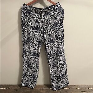 LOFT Navy and White Leaf Print Pants